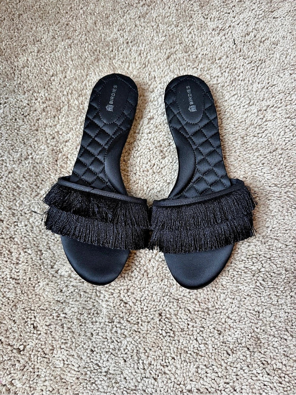 Birdies The Sparrow Black Fringe Slides size US 9